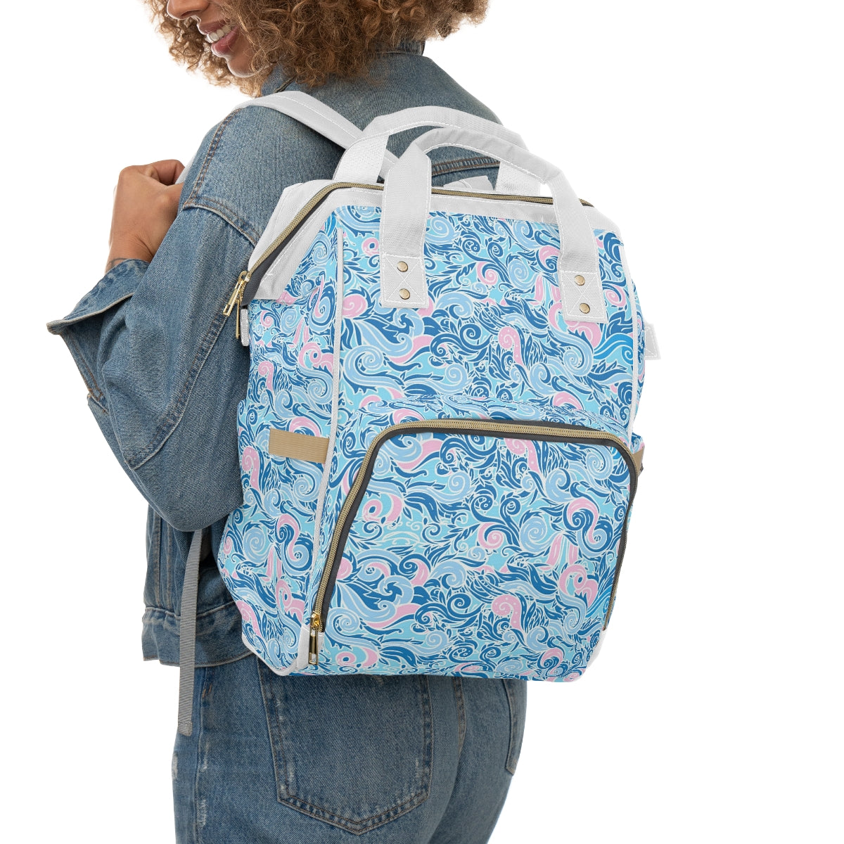 Blue & Pink Swirls Multifunctional Backpack