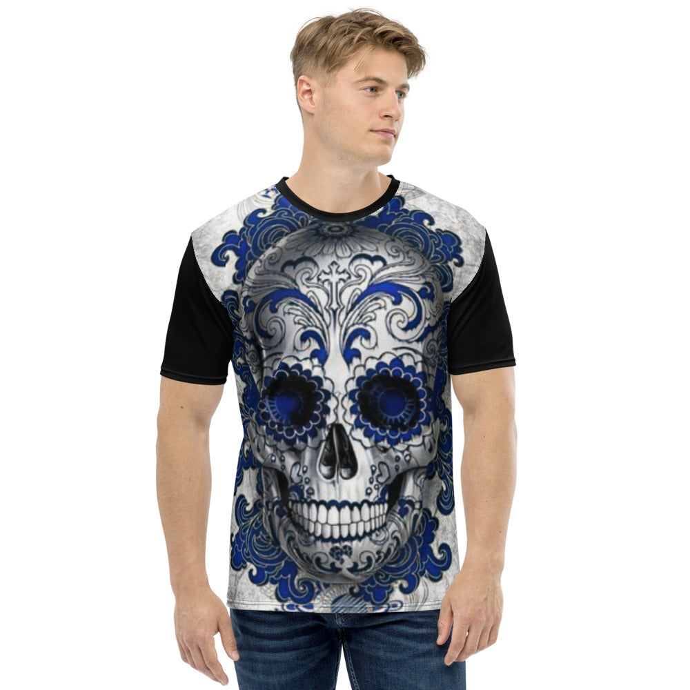Blue & White Sugar Skull Men's T-shirt