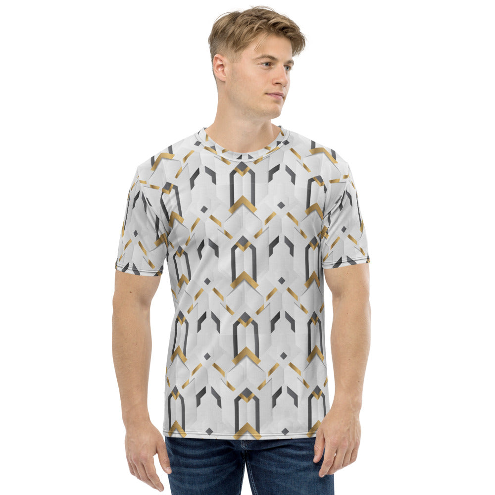 White Abstract Geometric Men's T-Shirt