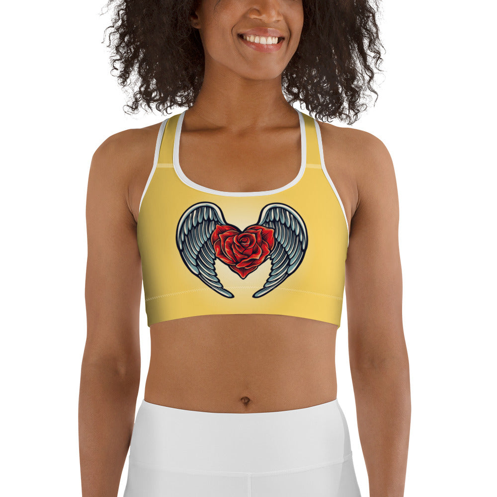 Yellow Angel Roses Sports bra