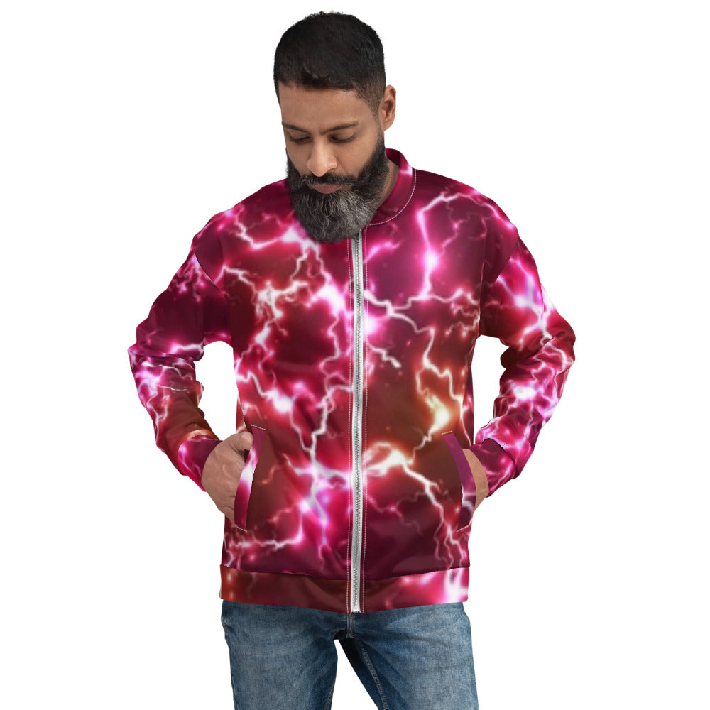 Red Lightning Strike Unisex Bomber Jacket