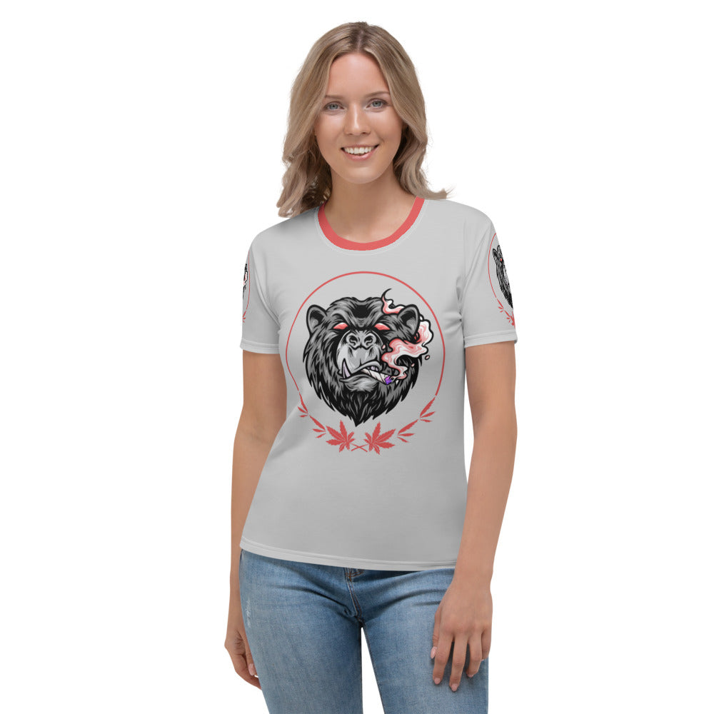 Stoners Only Grey & Red Smoking Bear Women's T-shirt