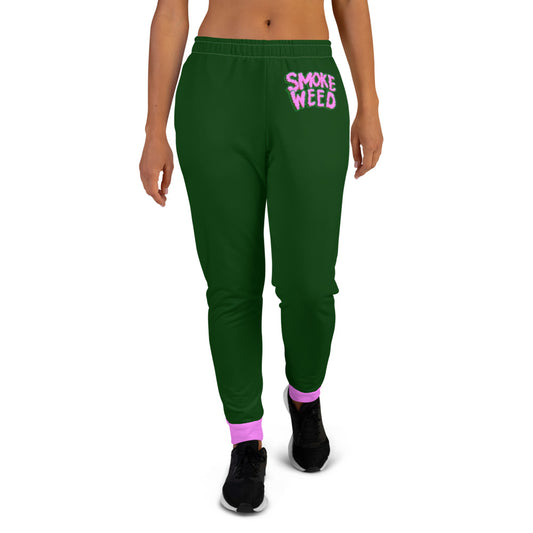 Dark Green & Pink Smoke Weed Stoners Only Women's Joggers
