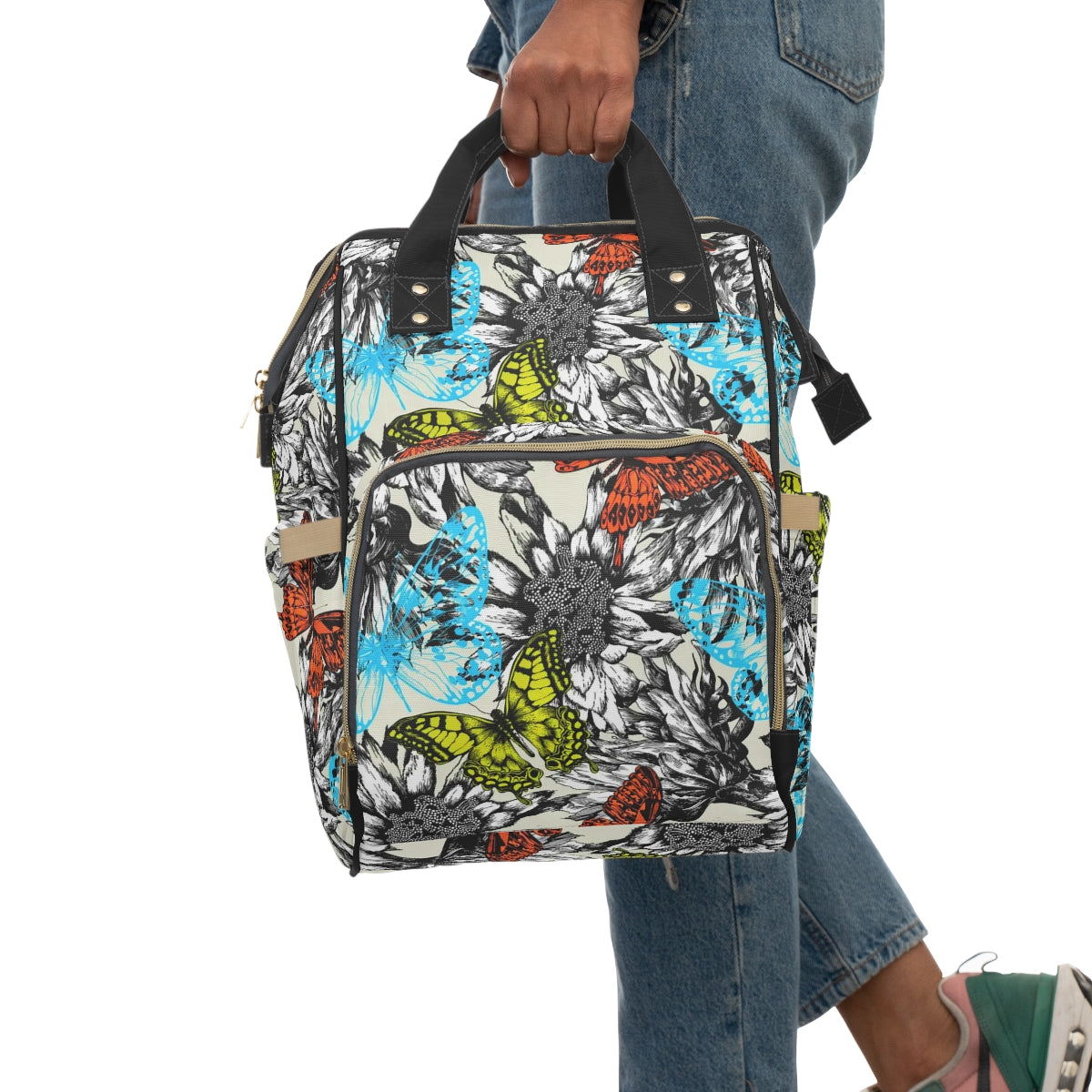 Blooming Roses & Colorful Butterflies Multifunctional Backpack
