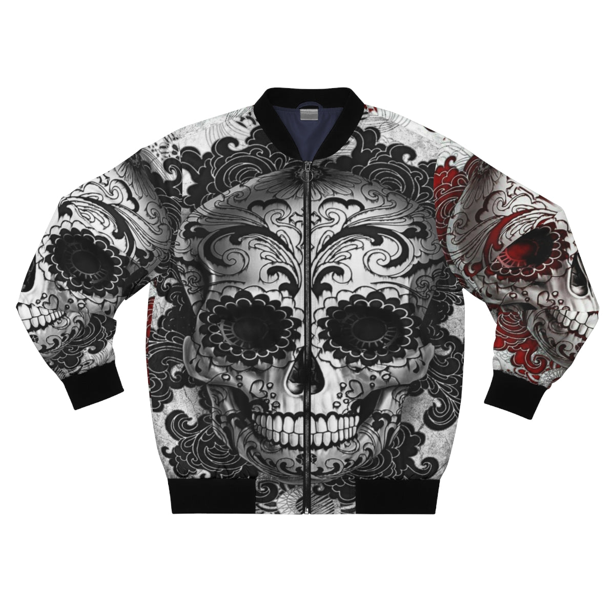 Black & Red Sugar Skull Bomber Jacket