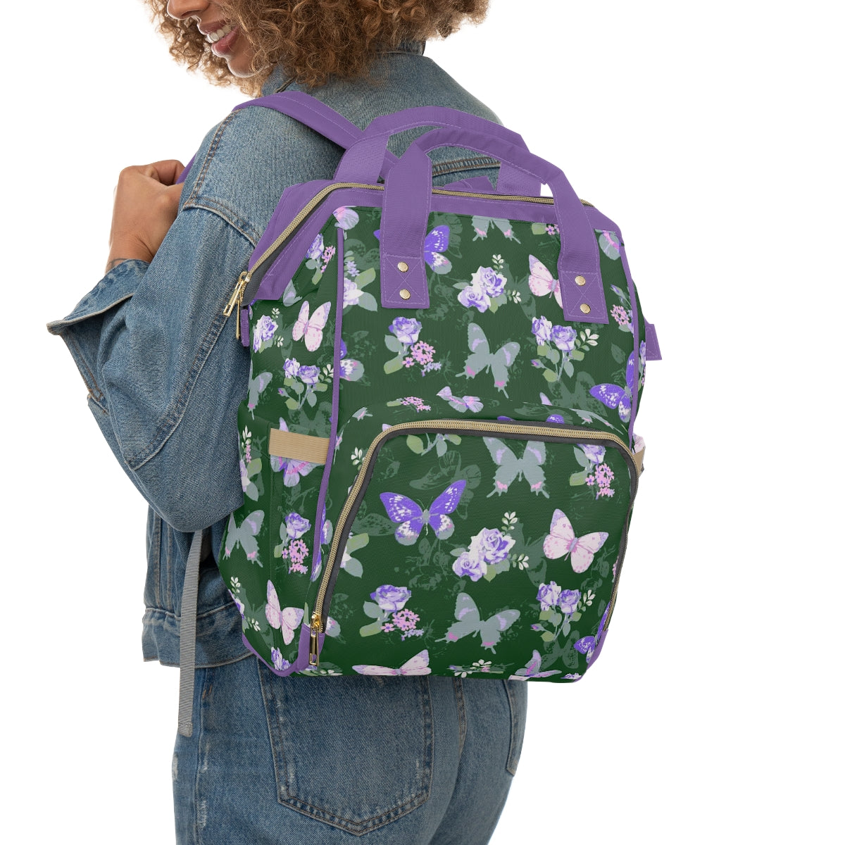 Purple & White Butterflies Multifunctional Backpack