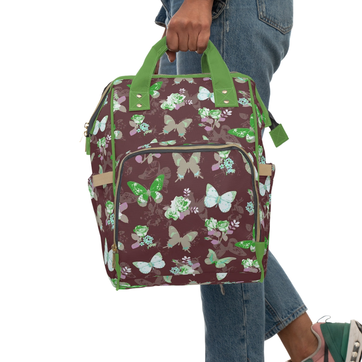 Green & White Butterflies Multifunctional Backpack