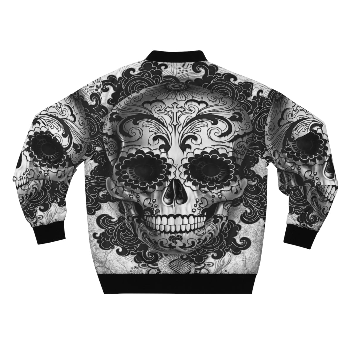 Grey & White Sugar Skull Bomber Jacket