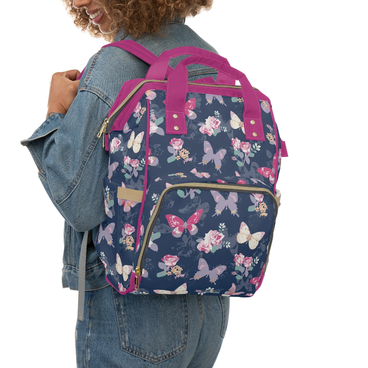 Pink & White Butterflies Multifunctional Backpack