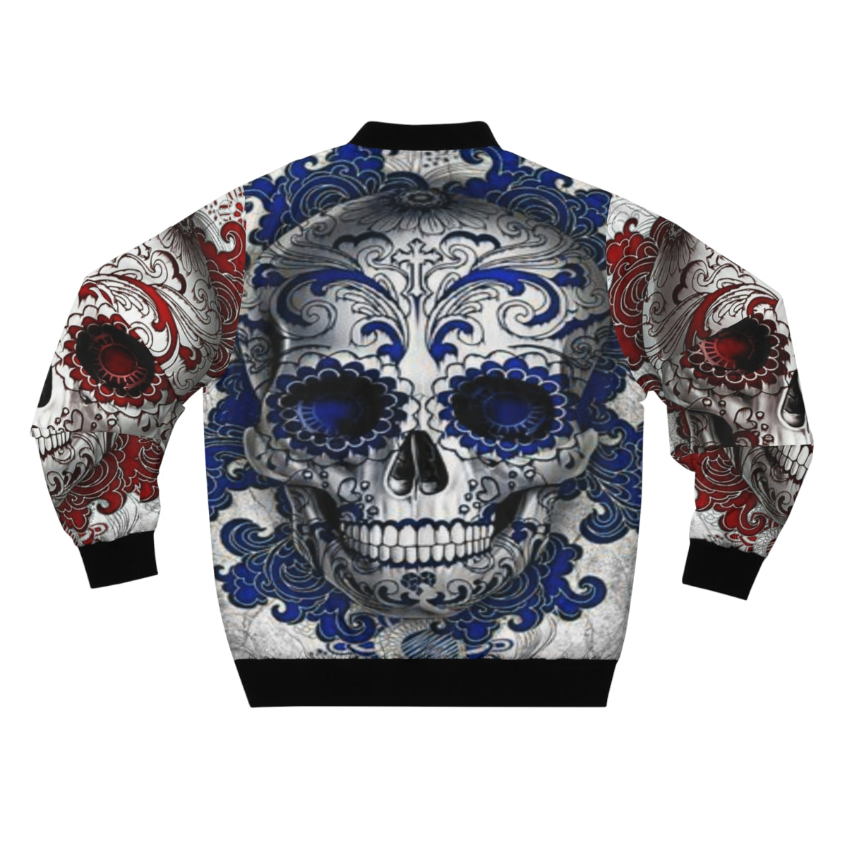 Blue & Red Sugar Skull Bomber Jacket