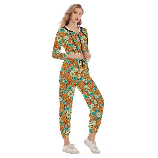 Women's Groovy Retro Crop Hoodie Sports Set