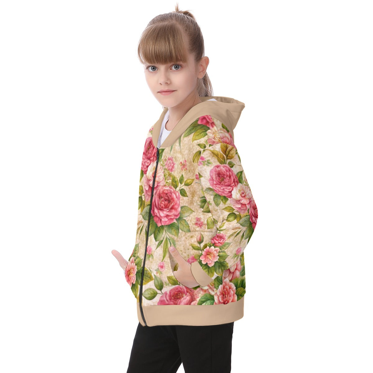 Kid's Baroque Florals Heavy Fleece Zip Up Hoodie