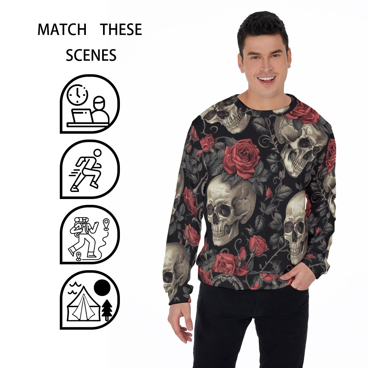 Men's Skulls & Roses Thicken Sweater