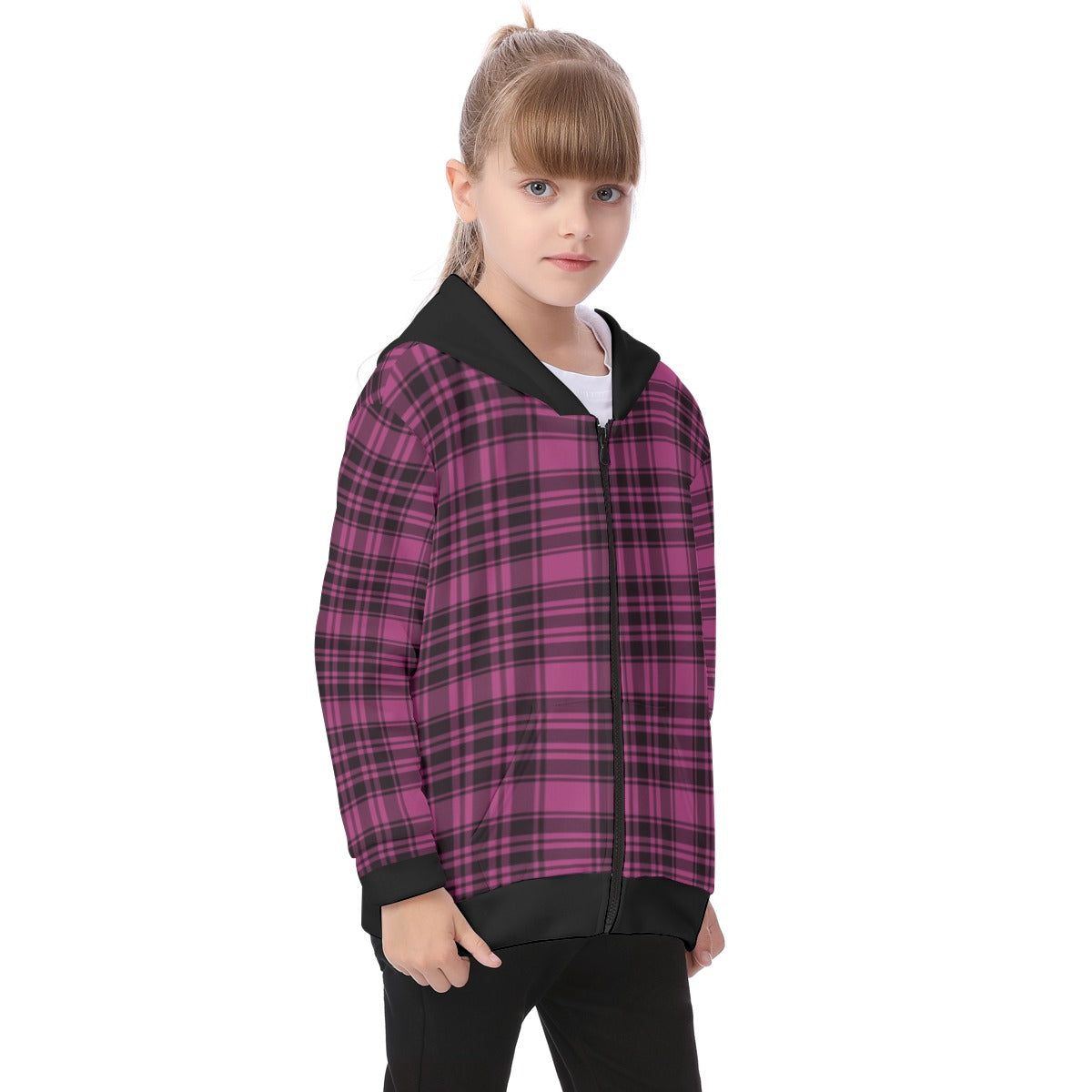 Kid's Plaid KMK Heavy Fleece Zip Up Hoodie