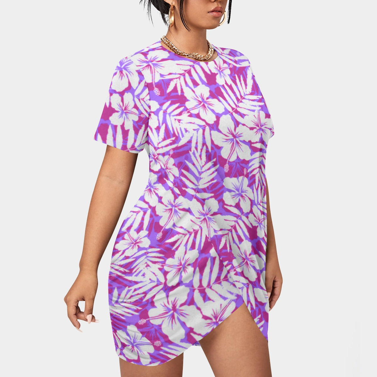 Women's Beach Vibes Stacked Hem Dress With Short Sleeve（Plus Size）