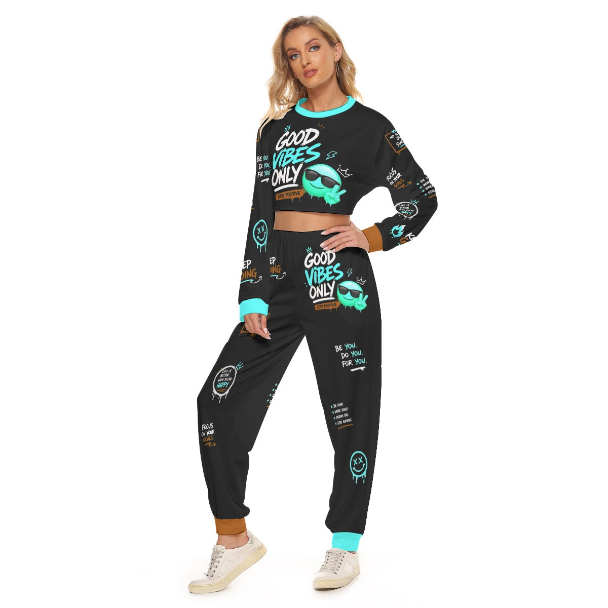 Only Good Vibes Women's Crop Sweatshirt Suit