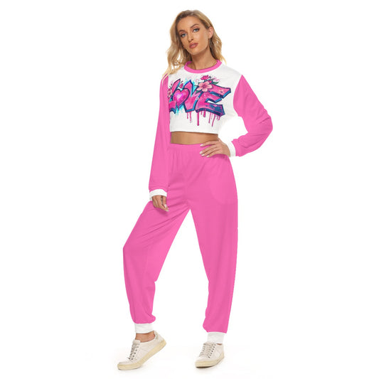 Women's Love Graffiti Style Crop Sweatshirt Suit