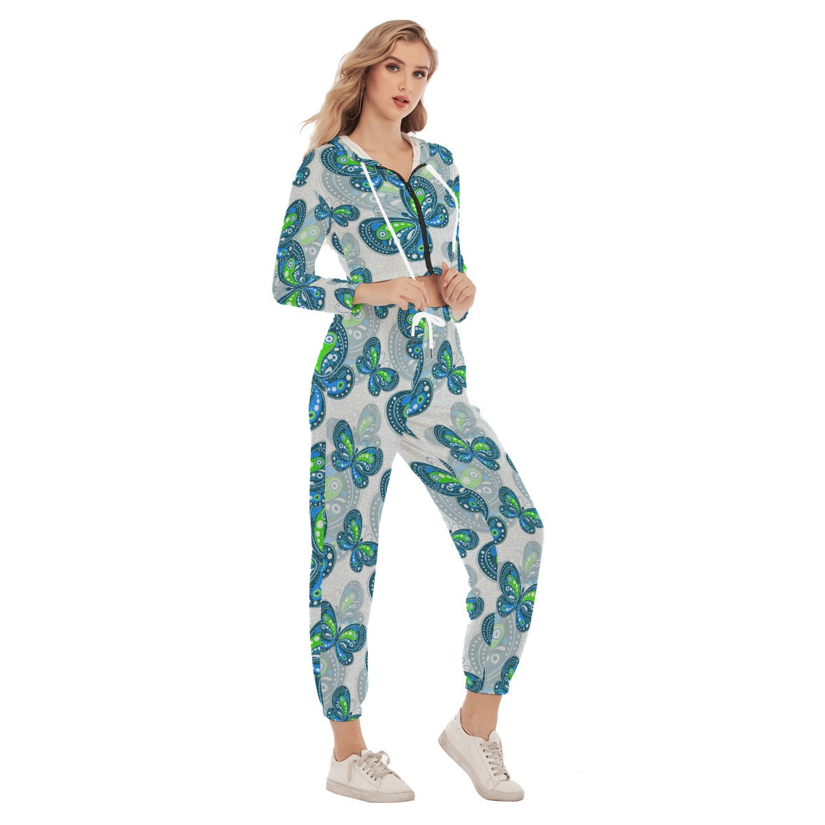 Women's Spring Time Vibes Crop Hoodie Sports Set
