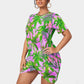 Women's Tropic Summer Vibes Stacked Hem Dress With Short Sleeve（Plus Size）