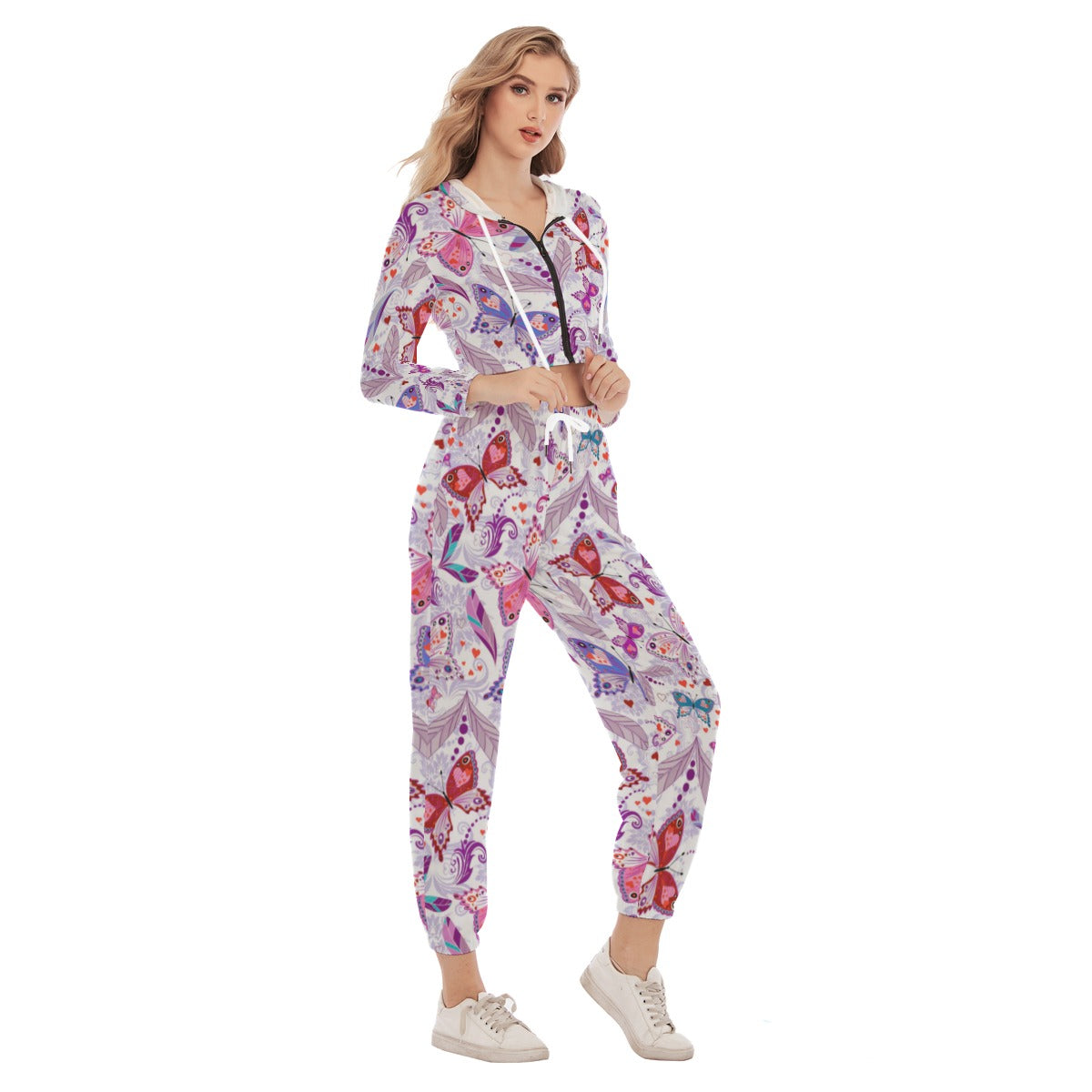 Women's Spring Time Vibes Crop Hoodie Sports Set
