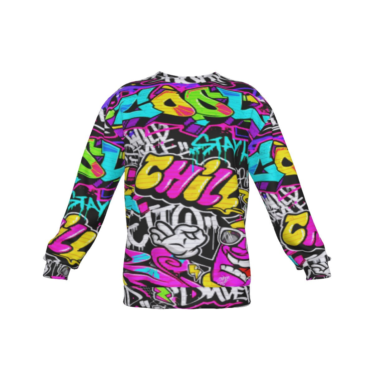 Graffiti Style Men's Drop Shoulder Round Neck Long-Sleeved Sweatshirt