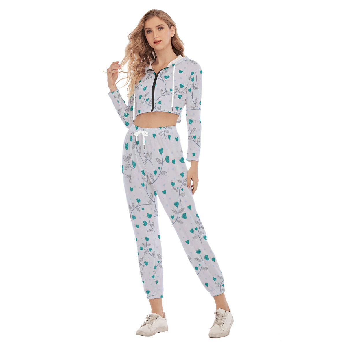 Queen Of Hearts Women's Crop Hoodie Sports Set