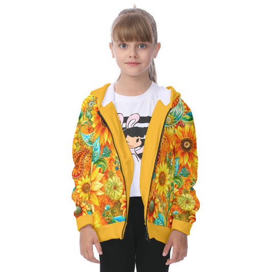 Kid's Sunflower Garden Heavy Fleece Zip Up Hoodie