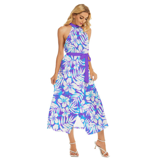 Women's Beach Vibes Wrap Hem Belted Halter Dress