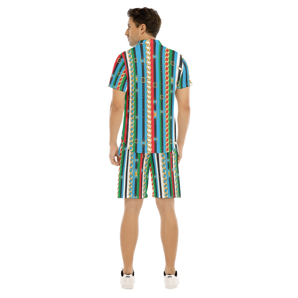 Men's Belt and Chains Short Sleeve Shirt Set