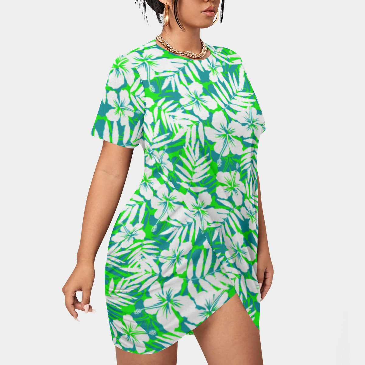 Women's Beach Vibes Stacked Hem Dress With Short Sleeve（Plus Size）