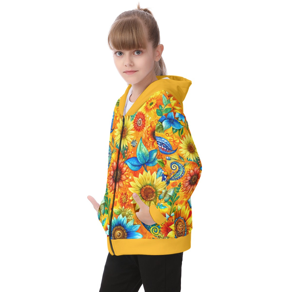 Kid's Sunflower Garden Heavy Fleece Zip Up Hoodie