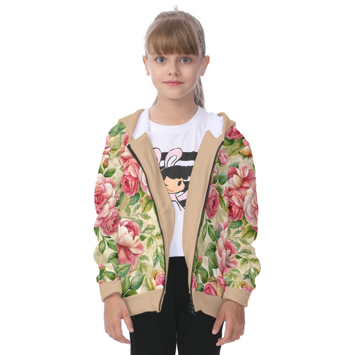 Kid's Baroque Florals Heavy Fleece Zip Up Hoodie