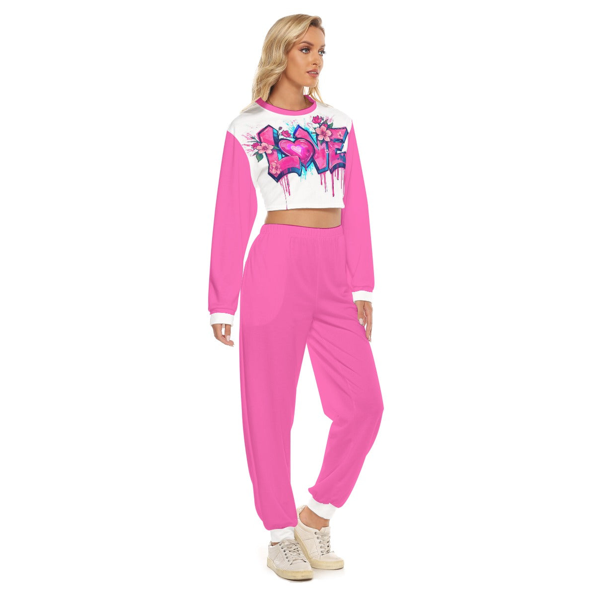 Women's Love Graffiti Style Crop Sweatshirt Suit