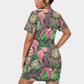 Women's Tropic Summer Vibes Stacked Hem Dress With Short Sleeve（Plus Size）