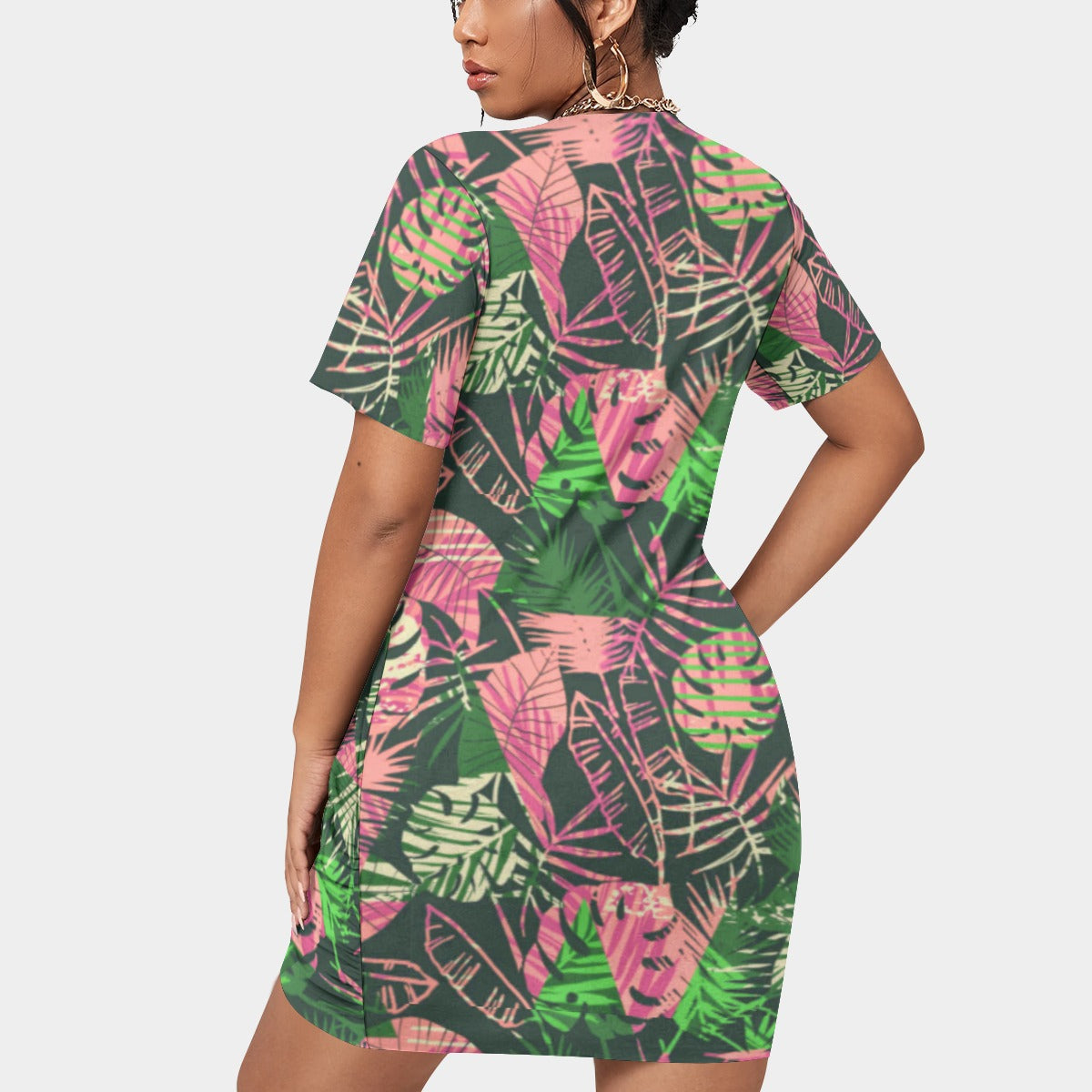 Women's Tropic Summer Vibes Stacked Hem Dress With Short Sleeve（Plus Size）