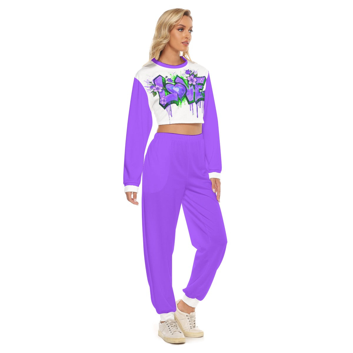 Women's Love Graffiti Style Crop Sweatshirt Suit