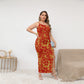 Women's Beach Vibes Oblique-Shoulder Exposure Dress With Side Split (Plus Size)