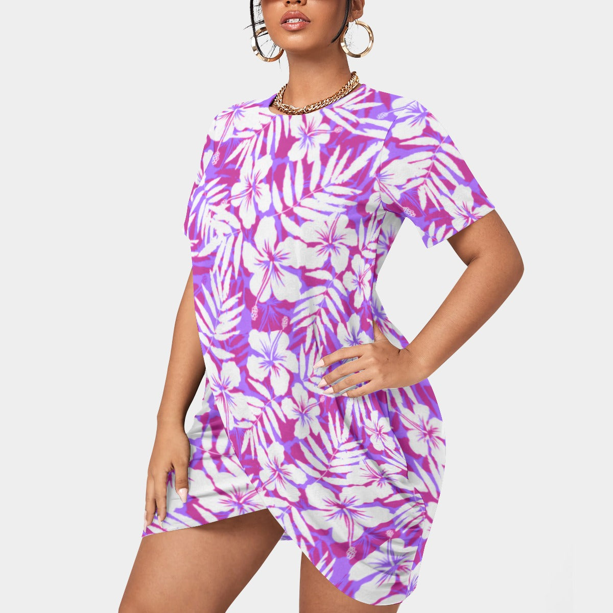 Women's Beach Vibes Stacked Hem Dress With Short Sleeve（Plus Size）