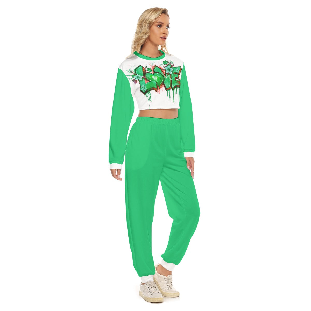 Women's Love Graffiti Style Crop Sweatshirt Suit