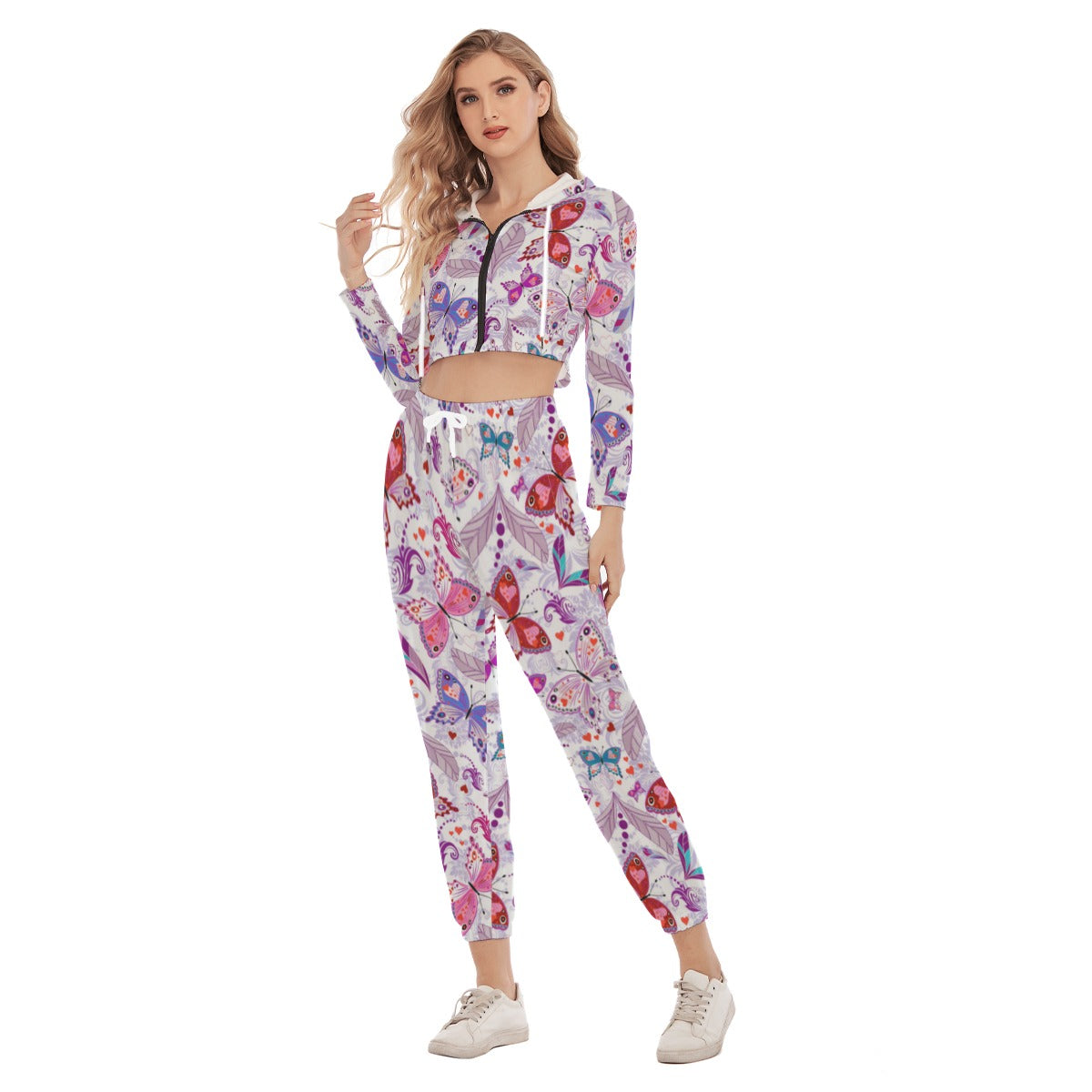 Women's Spring Time Vibes Crop Hoodie Sports Set