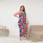 Women's Exotic Orchid Flowers Oblique-Shoulder Exposure Dress With Side Split (Plus Size)