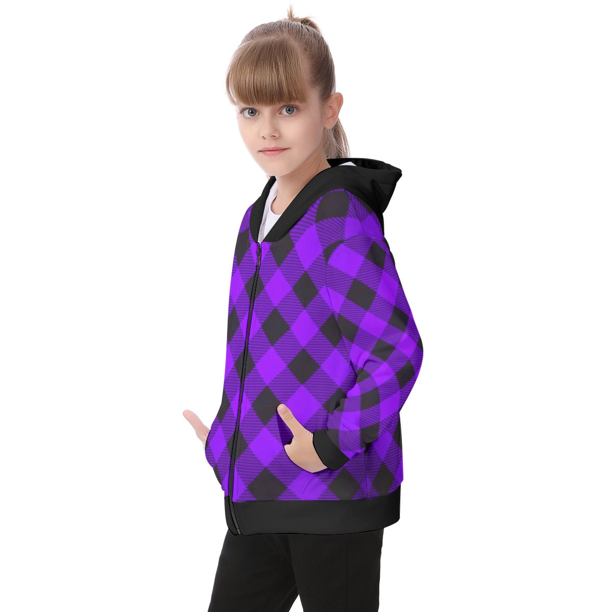 Kid's Plaid KMK Heavy Fleece Zip Up Hoodie