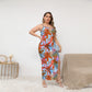 Women's Tropic Summer Vibes Oblique-Shoulder Exposure Dress With Side Split (Plus Size)