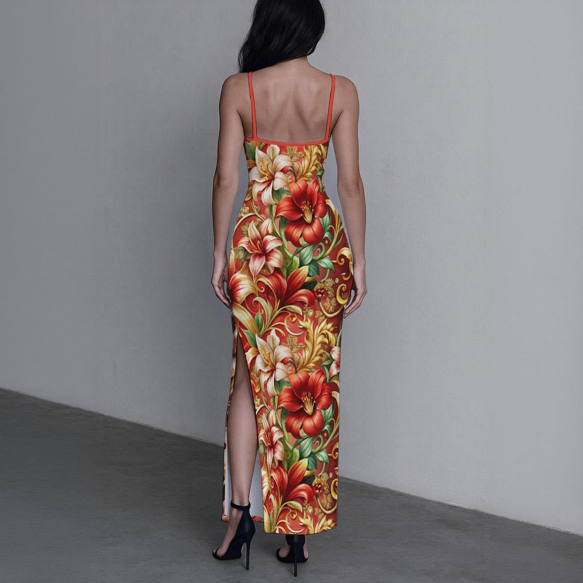 Women's Whispering Petals Long Dress with Slit