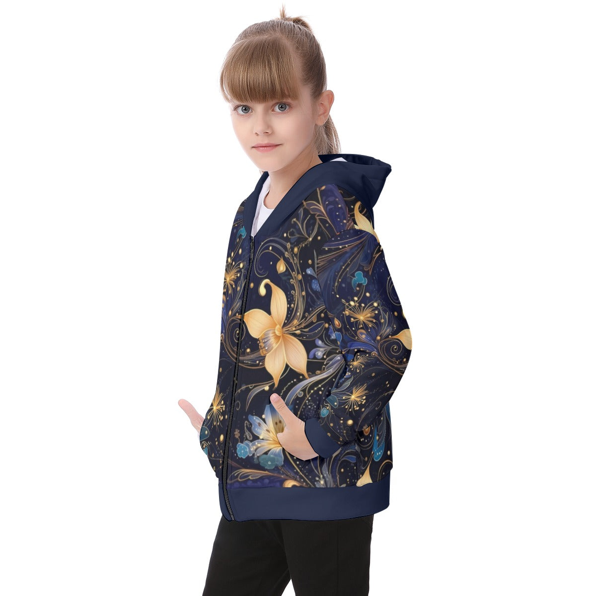 Kid's Watercolor Night Heavy Fleece Zip Up Hoodie