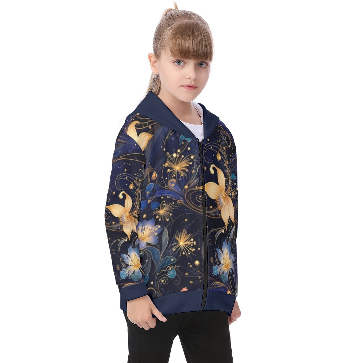 Kid's Watercolor Night Heavy Fleece Zip Up Hoodie