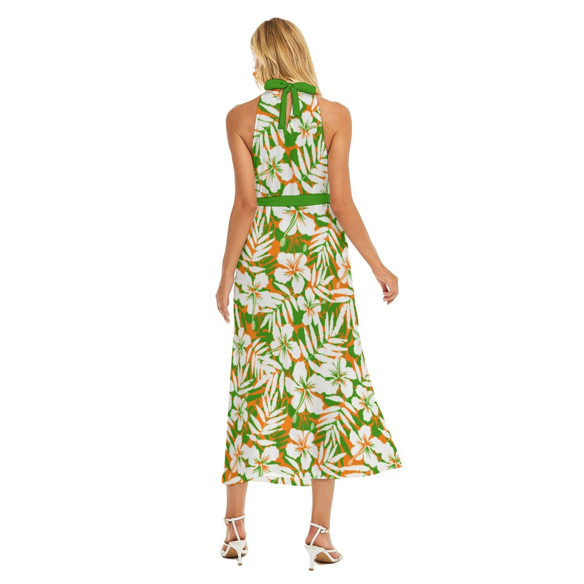Women's Beach Vibes Wrap Hem Belted Halter Dress