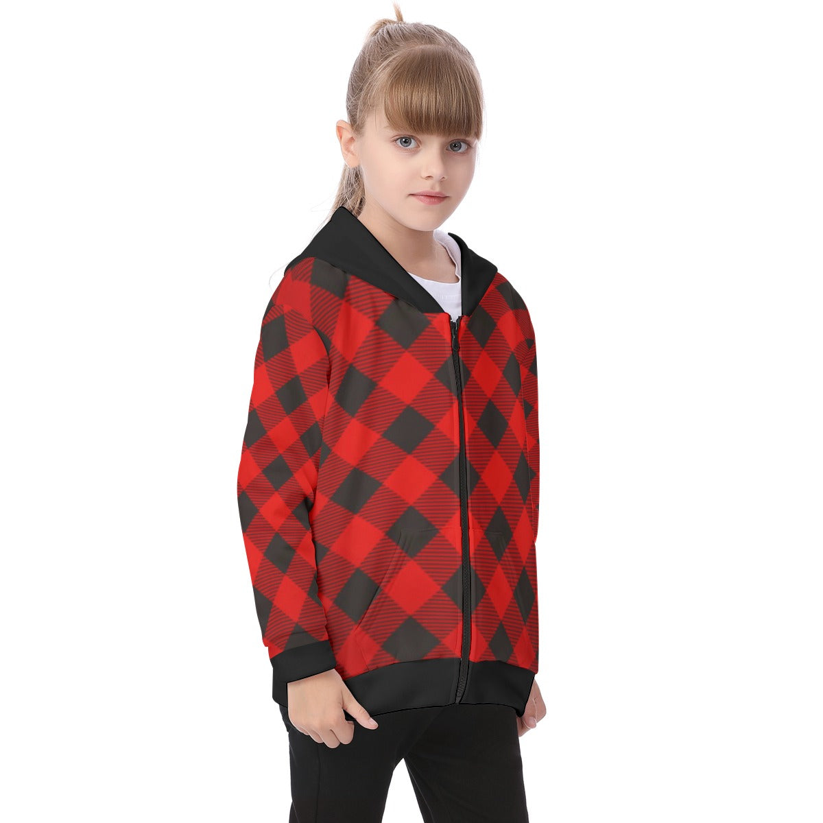 Kid's Plaid KMK Heavy Fleece Zip Up Hoodie