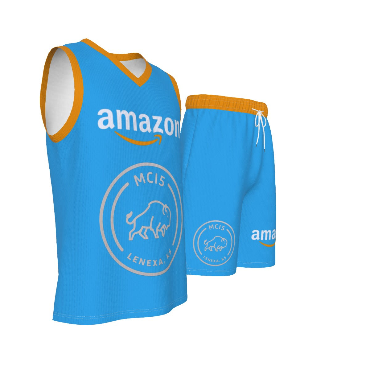 Light Blue MCI 5 Amazon V Neck Basketball Suit