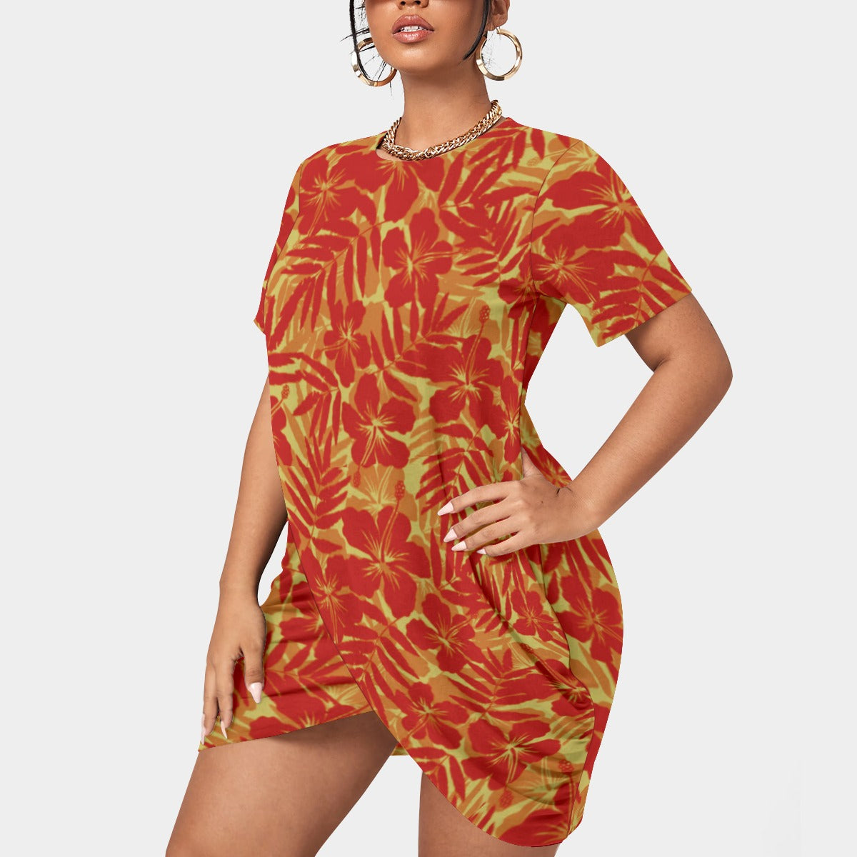 Women's Beach Vibes Stacked Hem Dress With Short Sleeve（Plus Size）